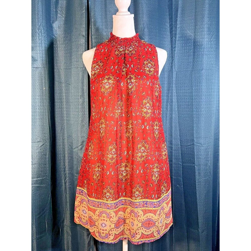 SPEECHLESS fully lined red turtle neck sleeveless dress SZ XS multicolor